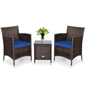 3 Pieces Ergonomic Wicker Patio Conversation Set (Color: Navy)
